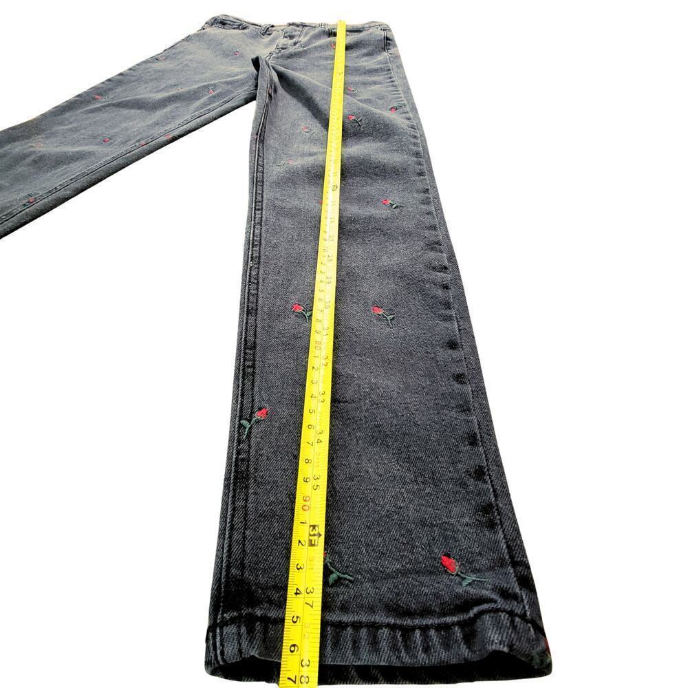 TINSEL DENIM COUTURE Dark Grey Washed Rose Embroidered Jeans Womens 27 Retro - Picture 13 of 14